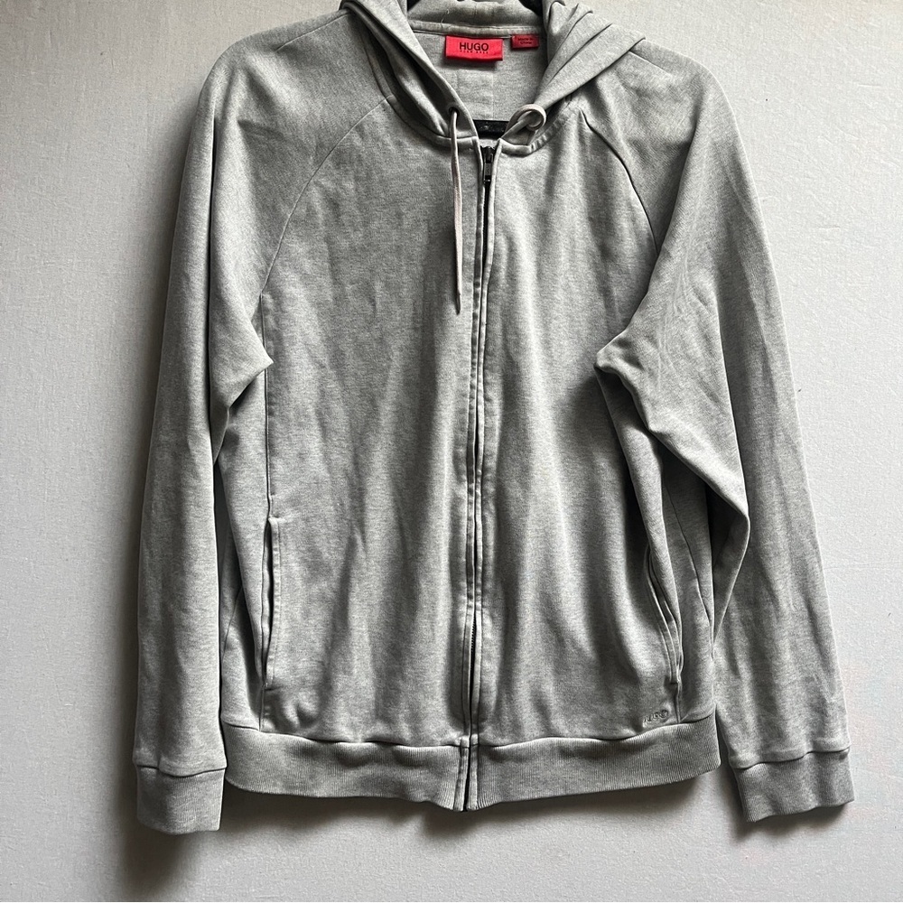 Hugo Boss Light Gray Zip-Up Hoodie Sz M